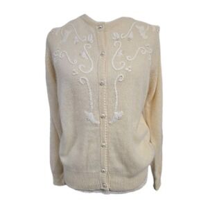 La Redoute VTG Lambswool Angora Blend Sweater Pearl Buttons Cream Women's Size M